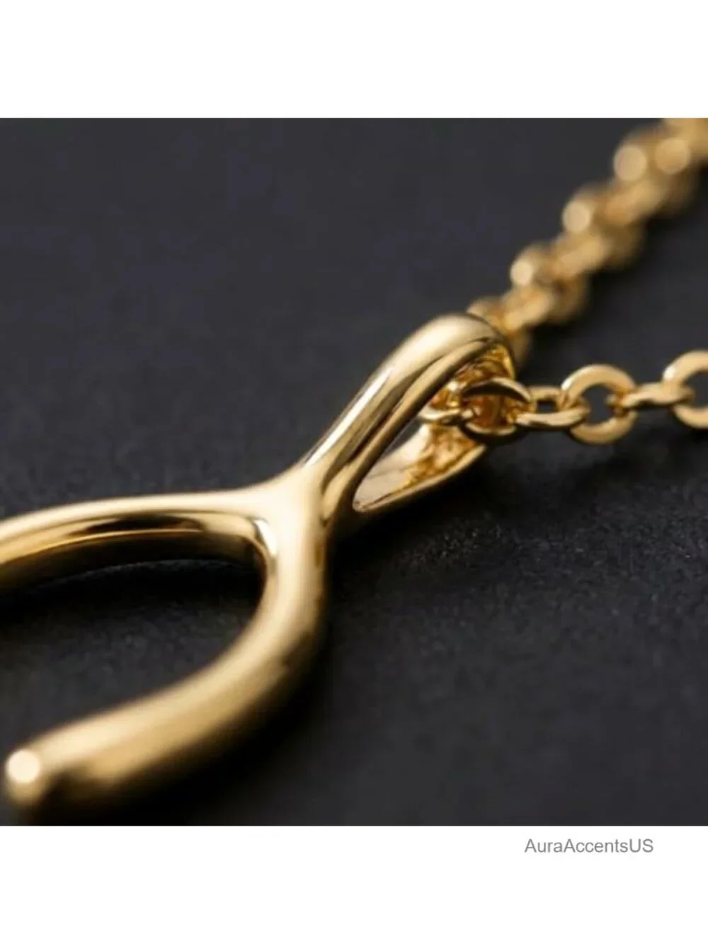 14K Gold Plated Wishbone Pendant Necklace Dainty Cable Chain